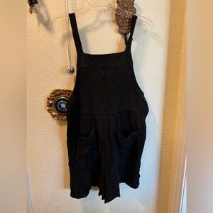 Pink Lily Black Textured Romper Overalls